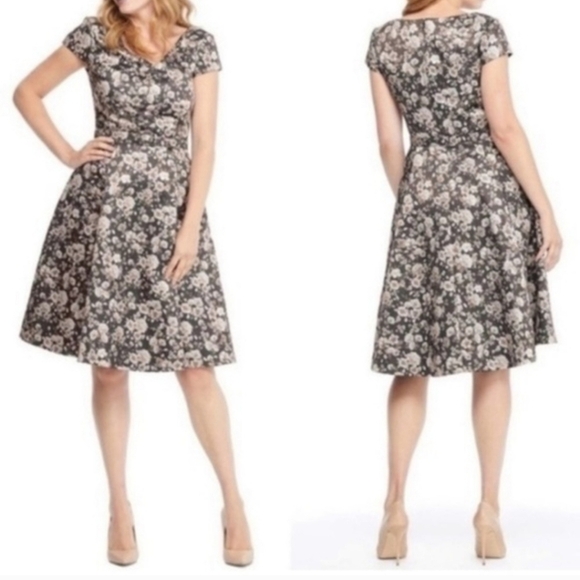 Gal Meets Glam Elle Brightex Duchess Fit And Flare Dress In Rose Vine - Picture 1 of 11